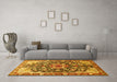 Machine Washable Medallion Yellow Traditional Rug in a Living Room, wshtr562yw