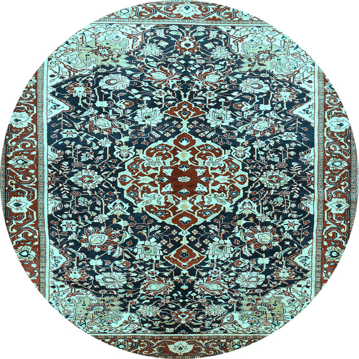 Round Machine Washable Medallion Light Blue Traditional Rug, wshtr562lblu