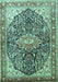 Machine Washable Medallion Turquoise Traditional Area Rugs, wshtr563turq