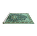 Sideview of Machine Washable Medallion Turquoise Traditional Area Rugs, wshtr563turq
