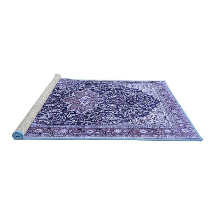 Sideview of Machine Washable Medallion Blue Traditional Rug, wshtr563blu