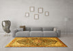 Machine Washable Medallion Yellow Traditional Rug in a Living Room, wshtr563yw