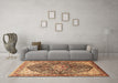 Machine Washable Medallion Brown Traditional Rug in a Living Room,, wshtr563brn