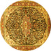 Round Machine Washable Medallion Yellow Traditional Rug, wshtr563yw