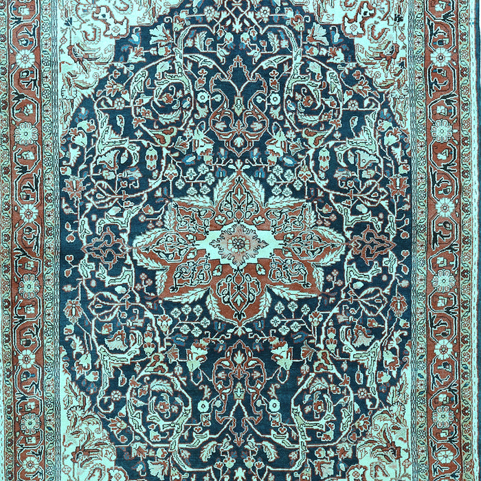 Machine Washable Medallion Light Blue Traditional Rug, wshtr563lblu