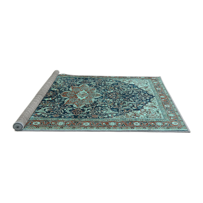 Sideview of Machine Washable Medallion Light Blue Traditional Rug, wshtr563lblu