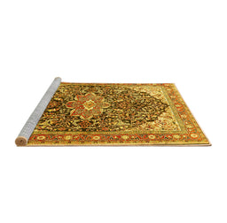 Sideview of Machine Washable Medallion Yellow Traditional Rug, wshtr563yw