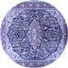 Round Machine Washable Medallion Blue Traditional Rug, wshtr563blu