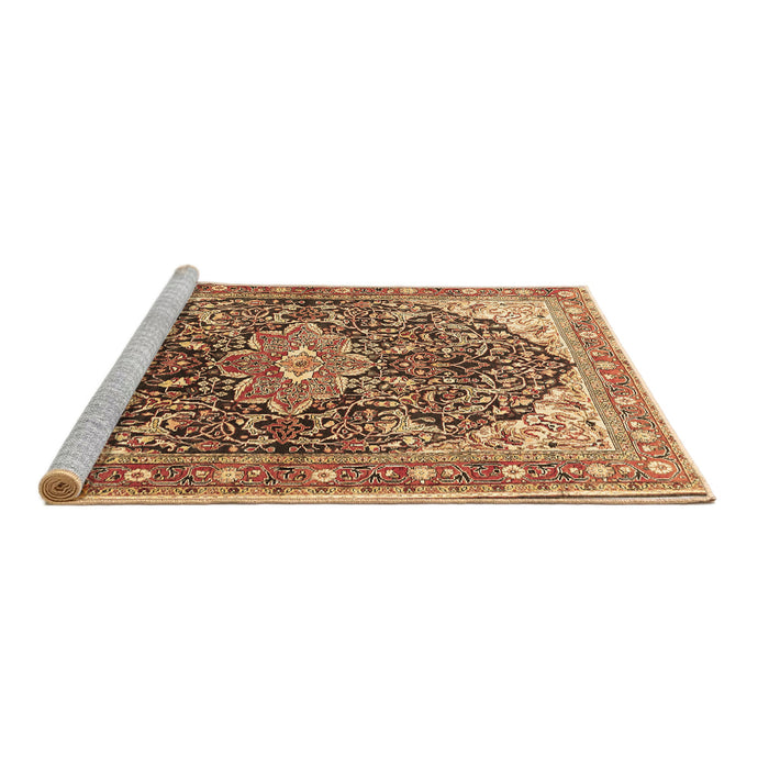 Sideview of Machine Washable Medallion Brown Traditional Rug, wshtr563brn