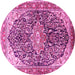 Round Machine Washable Medallion Pink Traditional Rug, wshtr563pnk