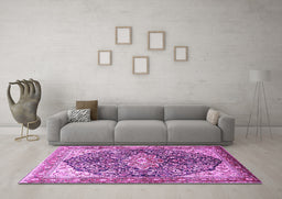 Machine Washable Medallion Purple Traditional Area Rugs in a Living Room, wshtr563pur