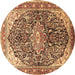 Round Machine Washable Medallion Brown Traditional Rug, wshtr563brn