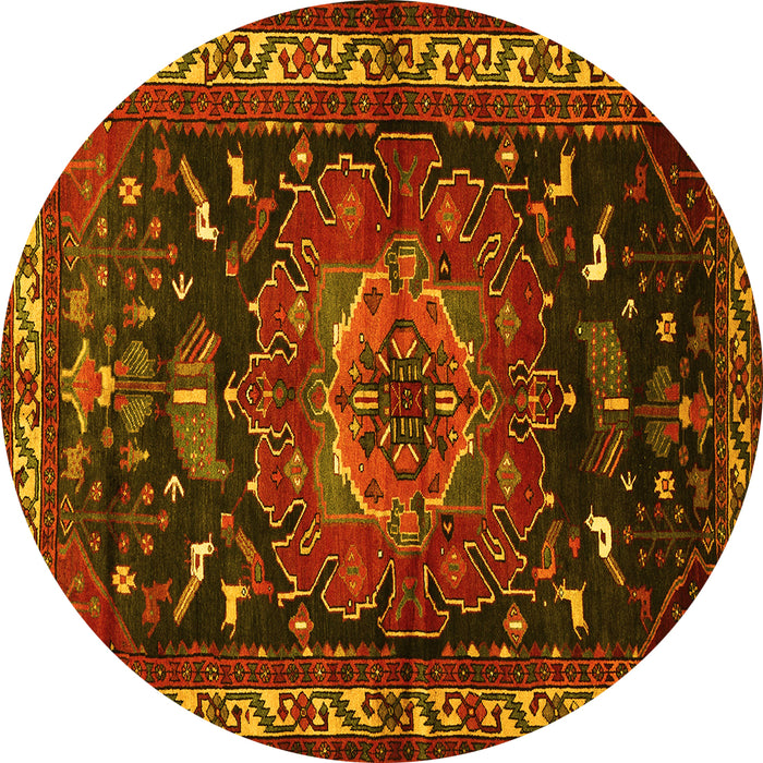 Round Machine Washable Persian Yellow Traditional Rug, wshtr564yw