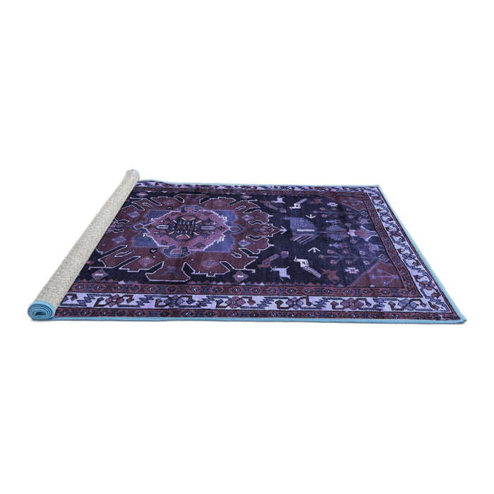 Sideview of Machine Washable Persian Blue Traditional Rug, wshtr564blu