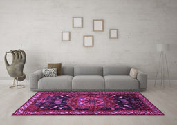 Machine Washable Persian Purple Traditional Area Rugs in a Living Room, wshtr564pur