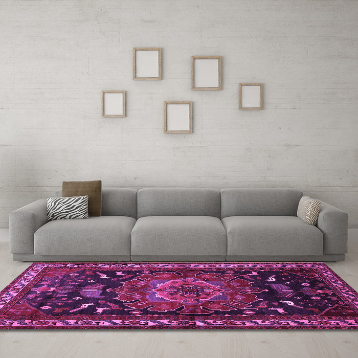 Machine Washable Persian Purple Traditional Area Rugs in a Living Room, wshtr564pur