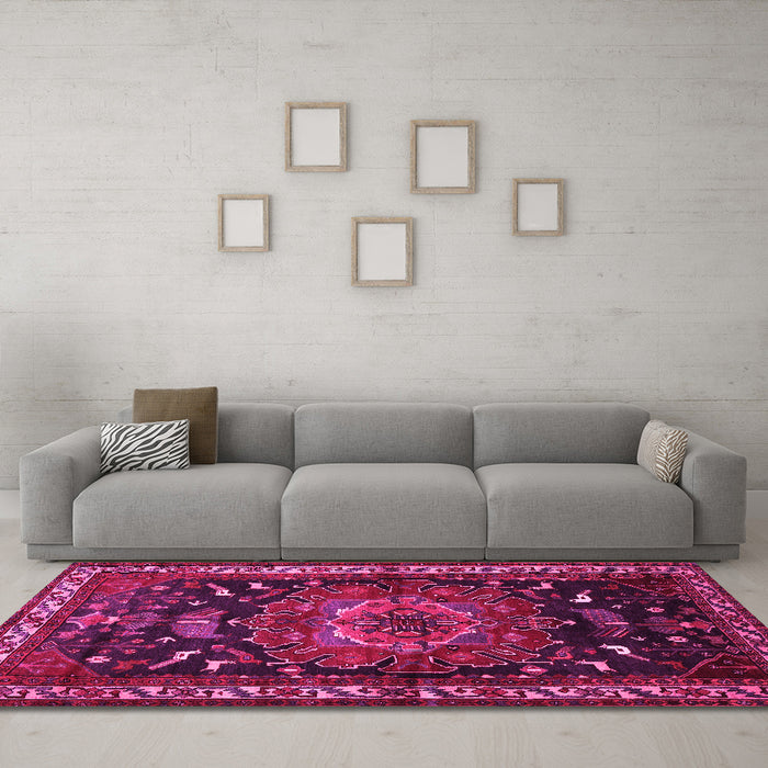Machine Washable Persian Pink Traditional Rug in a Living Room, wshtr564pnk