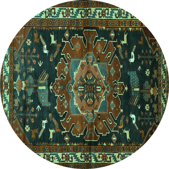 Round Persian Turquoise Traditional Rug, tr564turq