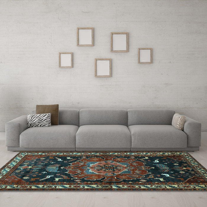 Machine Washable Persian Light Blue Traditional Rug in a Living Room, wshtr564lblu
