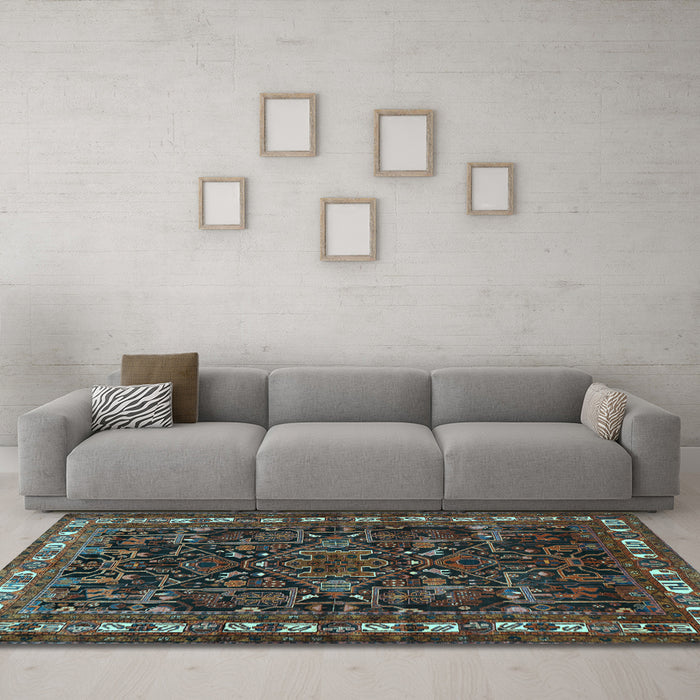 Machine Washable Animal Light Blue Traditional Rug in a Living Room, wshtr565lblu