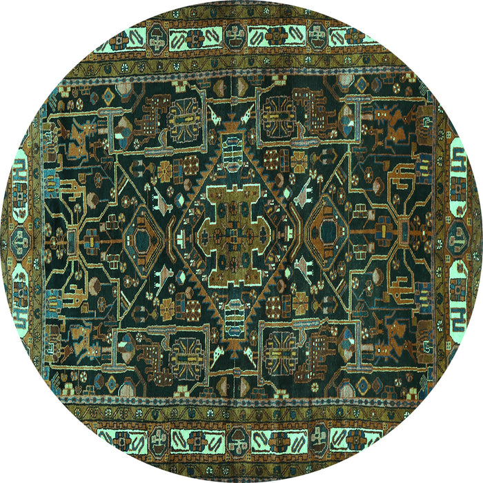 Round Machine Washable Animal Turquoise Traditional Area Rugs, wshtr565turq
