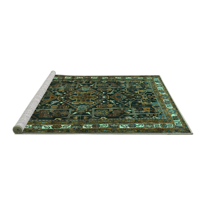 Sideview of Machine Washable Animal Turquoise Traditional Area Rugs, wshtr565turq