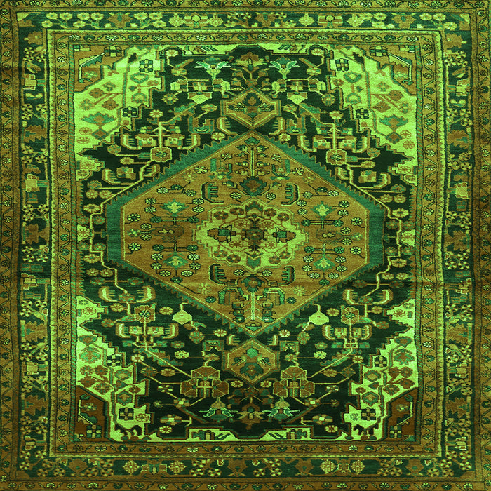 Round Machine Washable Persian Green Traditional Area Rugs, wshtr566grn