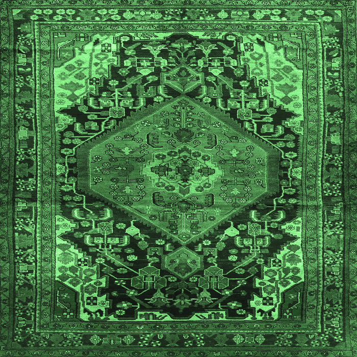 Square Machine Washable Persian Emerald Green Traditional Area Rugs, wshtr566emgrn