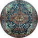 Round Machine Washable Persian Light Blue Traditional Rug, wshtr566lblu