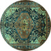 Round Machine Washable Persian Turquoise Traditional Area Rugs, wshtr566turq