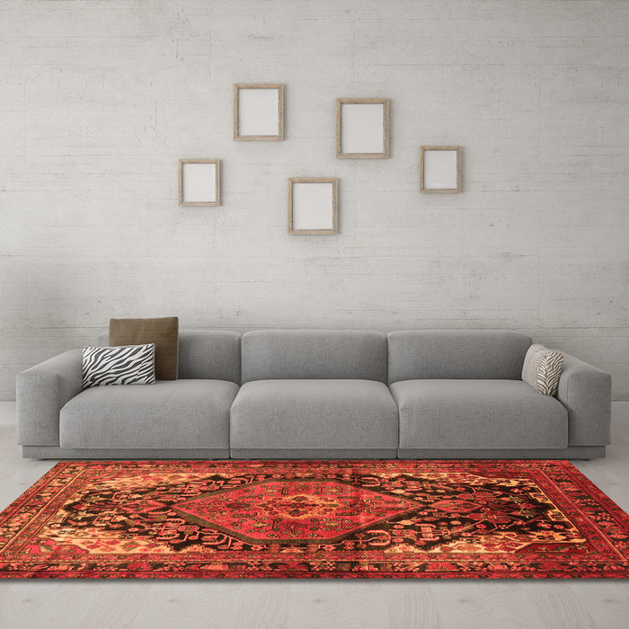 Machine Washable Persian Orange Traditional Area Rugs in a Living Room, wshtr566org