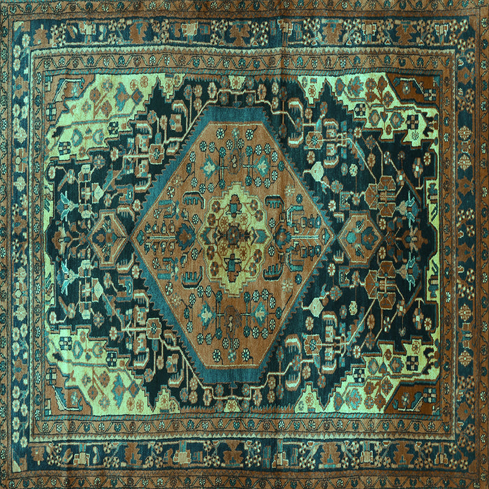 Square Machine Washable Persian Turquoise Traditional Area Rugs, wshtr566turq