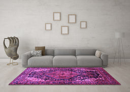 Machine Washable Persian Purple Traditional Area Rugs in a Living Room, wshtr566pur