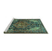 Sideview of Machine Washable Persian Turquoise Traditional Area Rugs, wshtr566turq