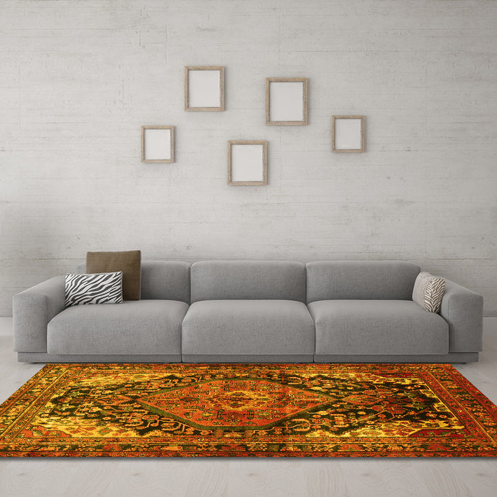 Machine Washable Persian Yellow Traditional Rug in a Living Room, wshtr566yw