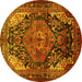 Round Machine Washable Persian Yellow Traditional Rug, wshtr566yw