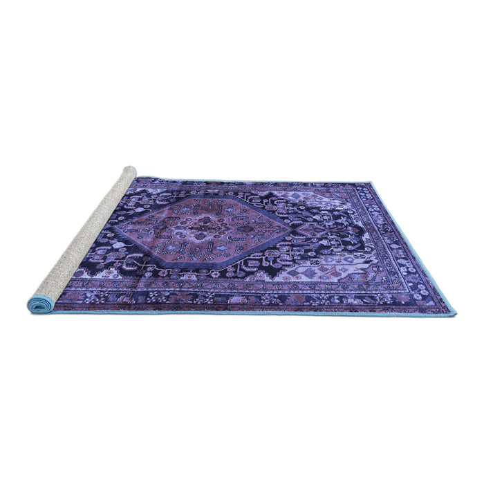 Sideview of Machine Washable Persian Blue Traditional Rug, wshtr566blu