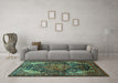 Machine Washable Persian Turquoise Traditional Area Rugs in a Living Room,, wshtr566turq