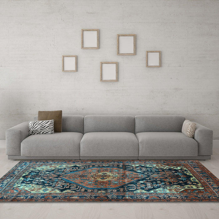 Machine Washable Persian Light Blue Traditional Rug in a Living Room, wshtr566lblu