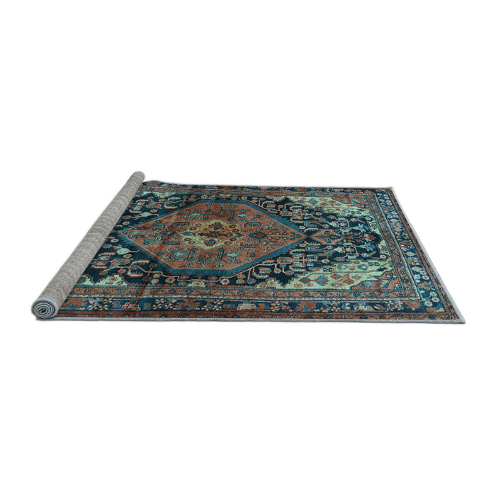 Sideview of Machine Washable Persian Light Blue Traditional Rug, wshtr566lblu