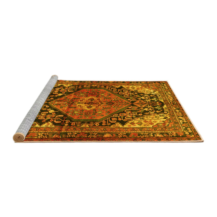 Sideview of Machine Washable Persian Yellow Traditional Rug, wshtr566yw
