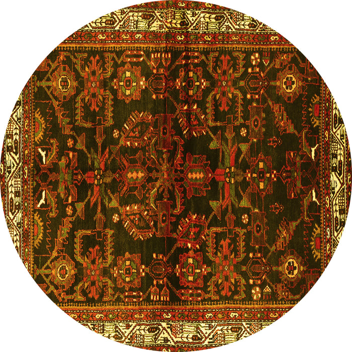 Round Machine Washable Persian Yellow Traditional Rug, wshtr567yw