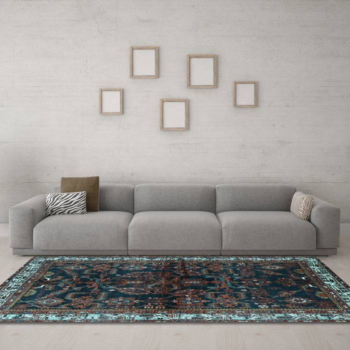 Machine Washable Persian Light Blue Traditional Rug in a Living Room, wshtr567lblu