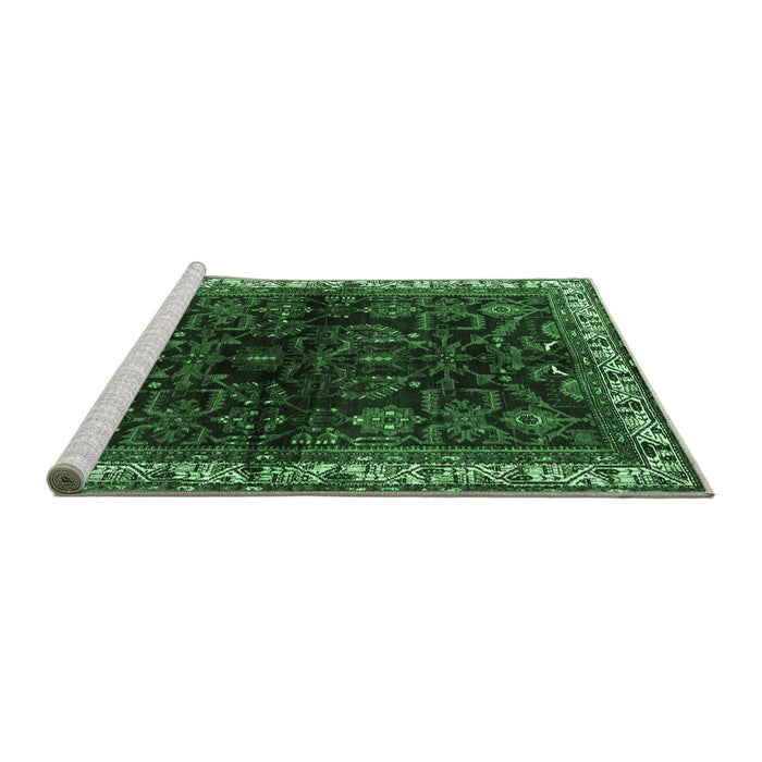 Sideview of Machine Washable Persian Emerald Green Traditional Area Rugs, wshtr567emgrn