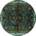 Round Machine Washable Persian Turquoise Traditional Area Rugs, wshtr567turq