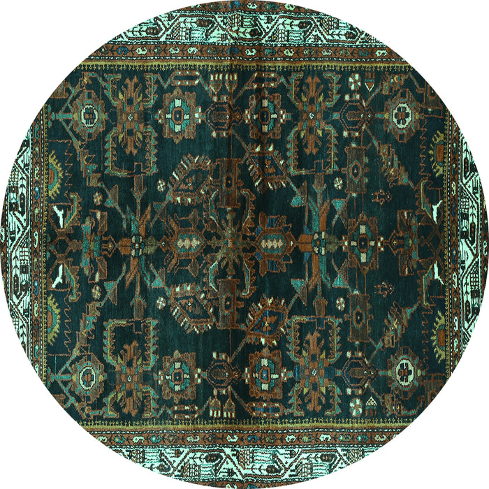 Round Persian Turquoise Traditional Rug, tr567turq