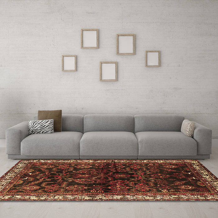 Machine Washable Persian Brown Traditional Rug in a Living Room,, wshtr567brn
