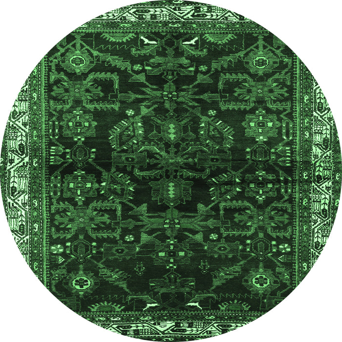 Round Persian Emerald Green Traditional Rug, tr567emgrn