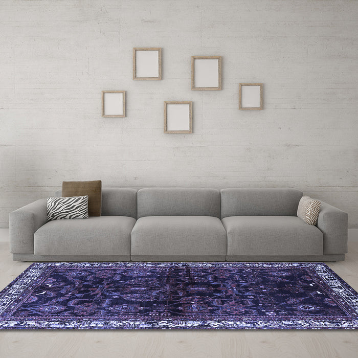 Machine Washable Persian Blue Traditional Rug in a Living Room, wshtr567blu