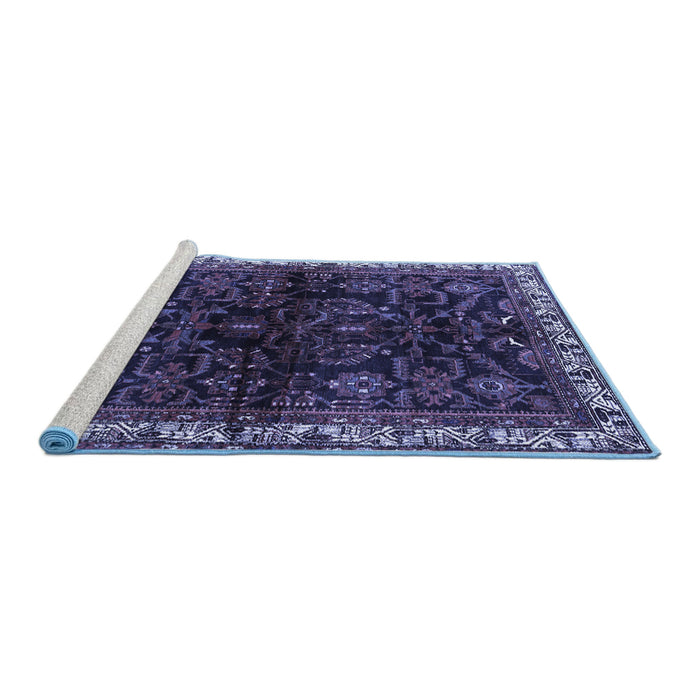 Sideview of Machine Washable Persian Blue Traditional Rug, wshtr567blu